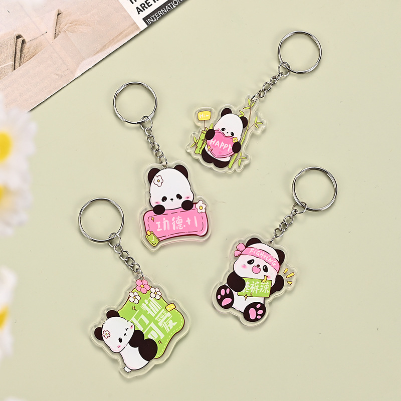 Akrilni privjesak za ključeve, cartoon DIY dizajn, mačka i panda, za školsku torbu