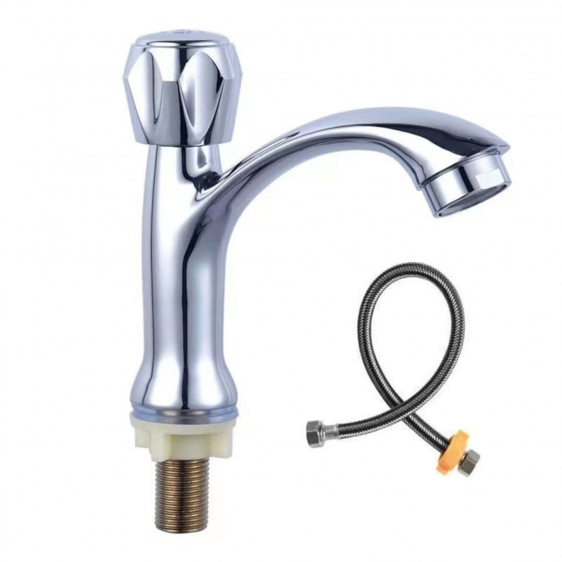 Robinet de chiuvetă cu apă rece pentru chiuvetă – disc ceramic al valvei, finisaj cromat, corp din plastic, construcție triplu, compatibil cu lavoare montate sub blat sau deasupra blatului