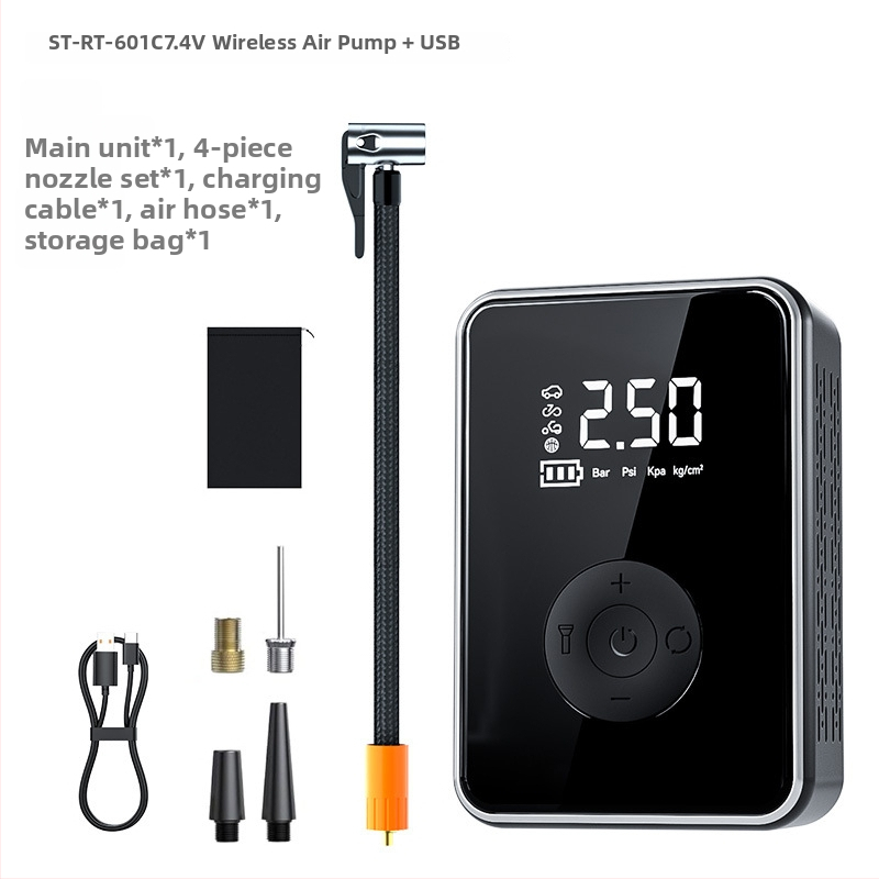Prenosná bezdrôtová pumpa do auta USB, 7.4V, 25 L/min, digitálny displej, >20 min prevádzky, ABS plášť