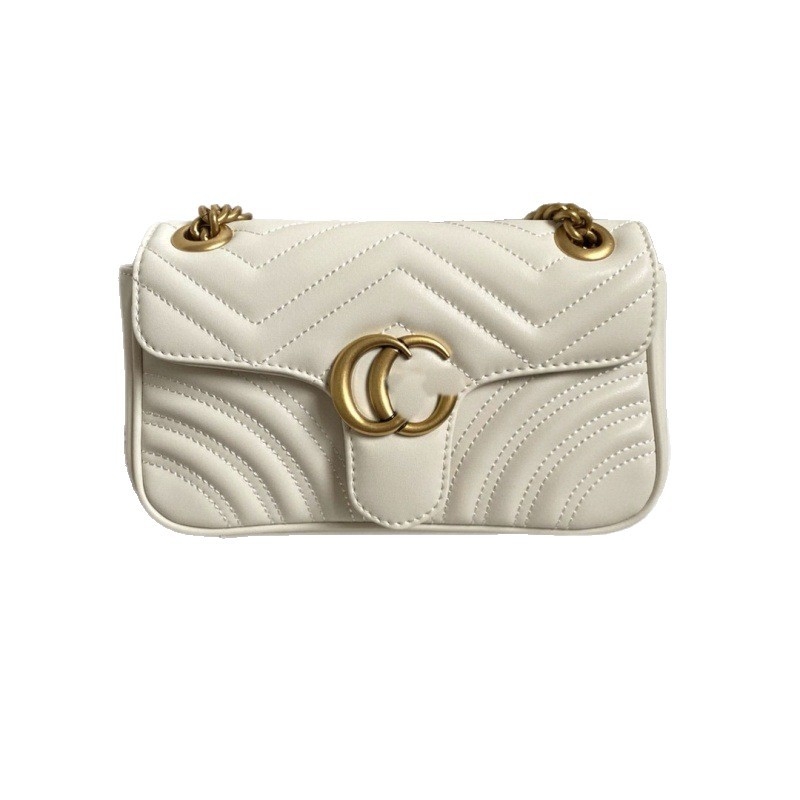 Γυναικεία δερμάτινη τσάντα ώμου με αλυσίδα Marmont, οριζόντιο τετράγωνο σχήμα, κλείσιμο με καπάκι, εσωτερική θήκη για κινητό