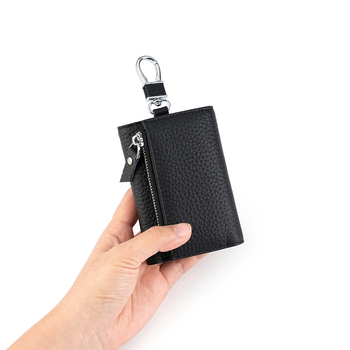 Torba za ključeve od prave kože, prvi sloj teleće kože, prugasti uzorak, unisex, gradski minimalistički stil, podstava od poliestera, džep za novčiće sa zatvaračem