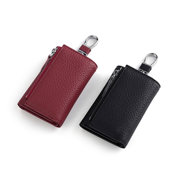 Torba za ključeve od prave kože, prvi sloj teleće kože, prugasti uzorak, unisex, gradski minimalistički stil, podstava od poliestera, džep za novčiće sa zatvaračem