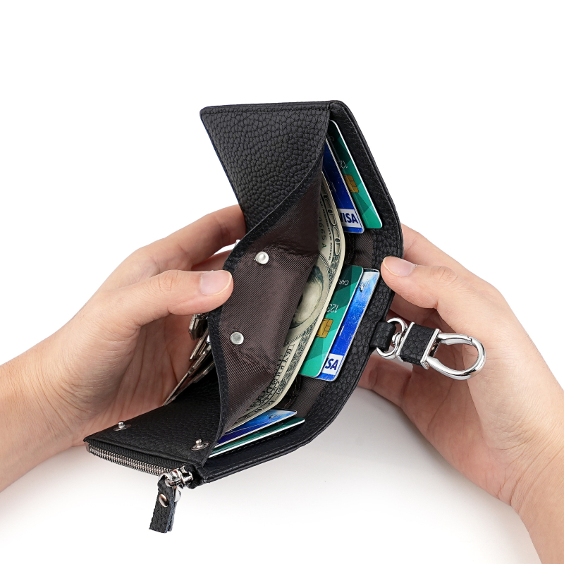 Torba za ključeve od prave kože, prvi sloj teleće kože, prugasti uzorak, unisex, gradski minimalistički stil, podstava od poliestera, džep za novčiće sa zatvaračem