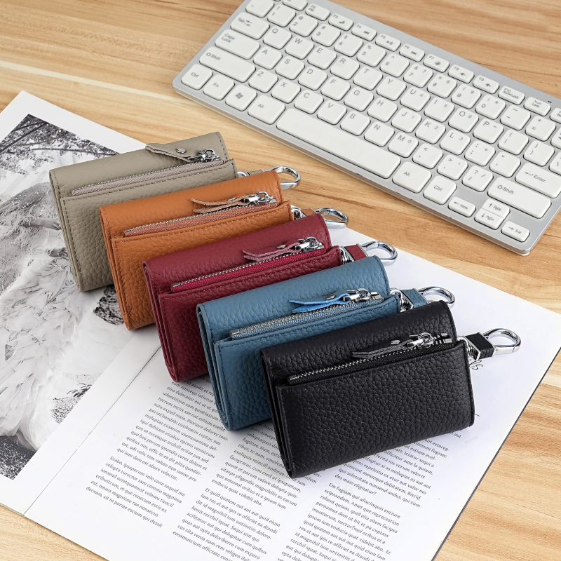 Torba za ključeve od prave kože, prvi sloj teleće kože, prugasti uzorak, unisex, gradski minimalistički stil, podstava od poliestera, džep za novčiće sa zatvaračem