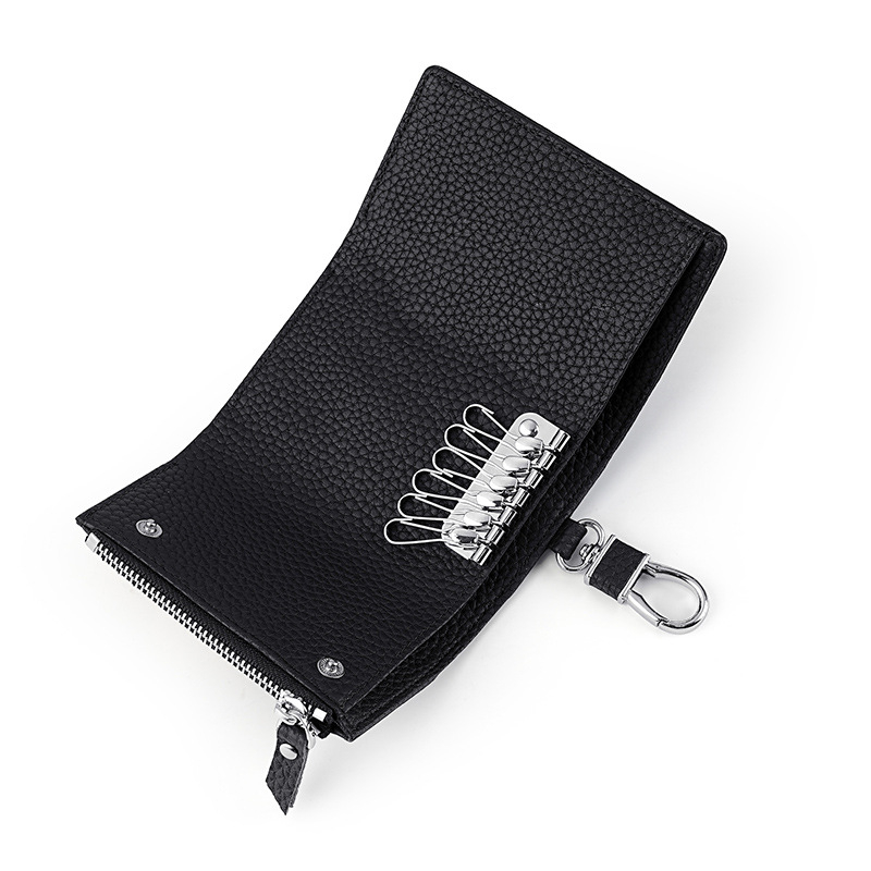 Torba za ključeve od prave kože, prvi sloj teleće kože, prugasti uzorak, unisex, gradski minimalistički stil, podstava od poliestera, džep za novčiće sa zatvaračem