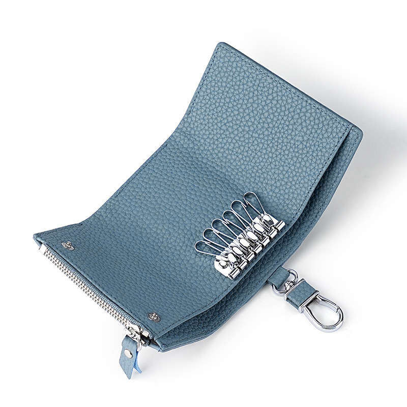 Torba za ključeve od prave kože, prvi sloj teleće kože, prugasti uzorak, unisex, gradski minimalistički stil, podstava od poliestera, džep za novčiće sa zatvaračem