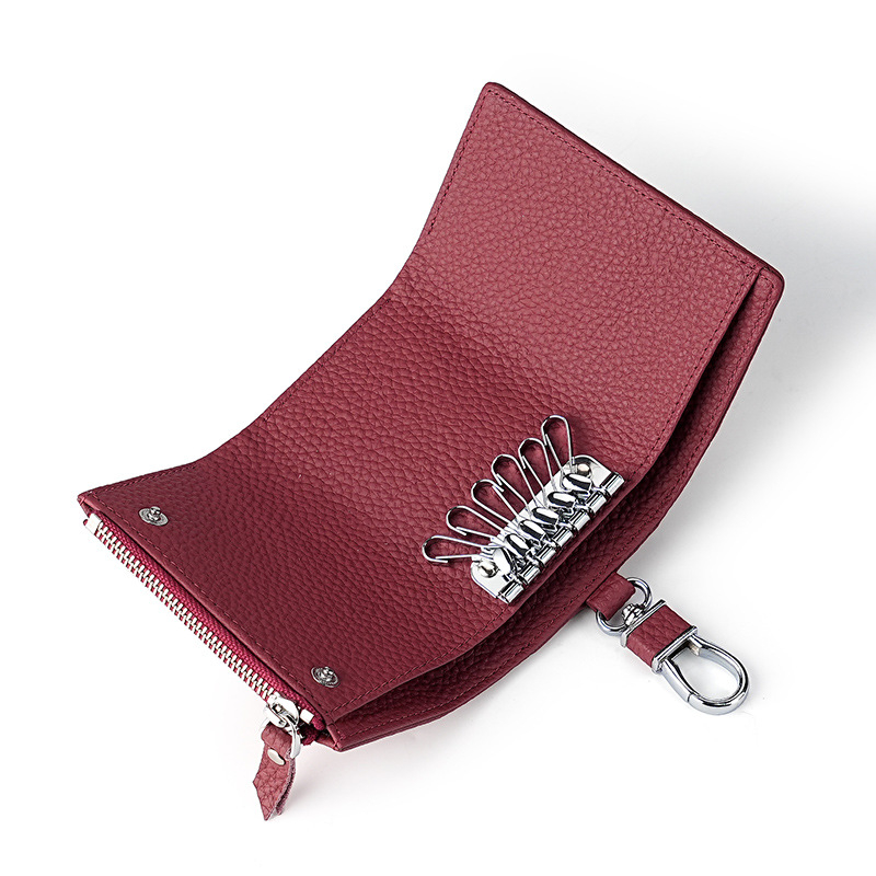 Torba za ključeve od prave kože, prvi sloj teleće kože, prugasti uzorak, unisex, gradski minimalistički stil, podstava od poliestera, džep za novčiće sa zatvaračem