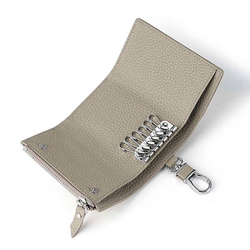 Torba za ključeve od prave kože, prvi sloj teleće kože, prugasti uzorak, unisex, gradski minimalistički stil, podstava od poliestera, džep za novčiće sa zatvaračem