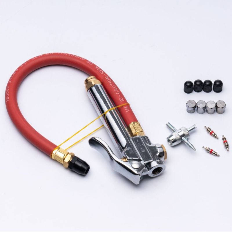 Rankinis avarinės padangų pripūtimo pompa su matuokliu, daugiafunkcinis universalus komplektas; slėgio diapazonas 0–100 psi, tikslumas 0.01 psi, medžiagos: varis, nerūdijantis plienas, guma, ABS