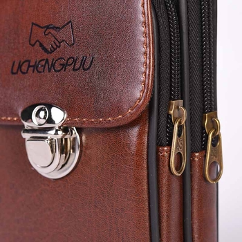 Muška reljefna torbica za struk, od PU kože, otporna na habanje, podstava od poliester, pogodna za poslovna putovanja