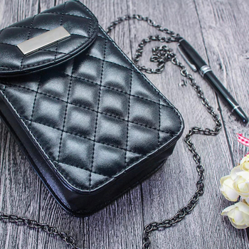 Geantă crossbody/centură cu lanț, design capitonat, utilizare dublă, stil vertical, închidere magnetică, buzunar laminat cu fermoar, căptușeală din nylon