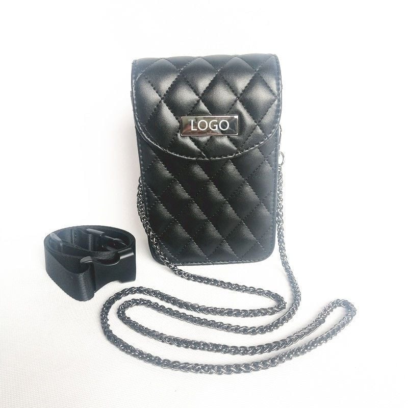 Geantă crossbody/centură cu lanț, design capitonat, utilizare dublă, stil vertical, închidere magnetică, buzunar laminat cu fermoar, căptușeală din nylon