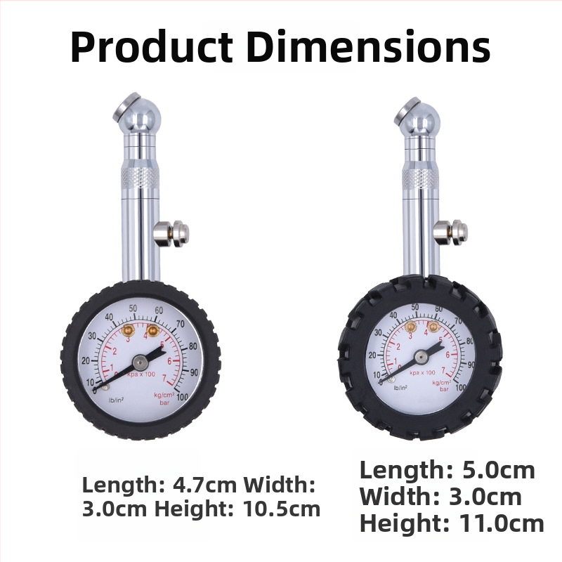 Метален манометър за налягане в гумите, механичен барометър, марка CZS/Che, диапазон 0–100 psi, точност ±2 psi, материали мед, метал и гума, множество единици измерване