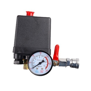 Ansamblu comutator de presiune automată pentru compresoare de aer, cu manometru și supapă de siguranță