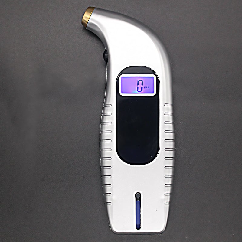 2-u-1 digitalni mjerač tlaka guma automobila s mjerenjem dubine gaznoga kanala, plavi pozadinski zaslon, raspon tlaka 10-150 psi, točnost 0,01 bar, jedinice psi/bar/kPa/kg/cm², model 00009, branda Timo
