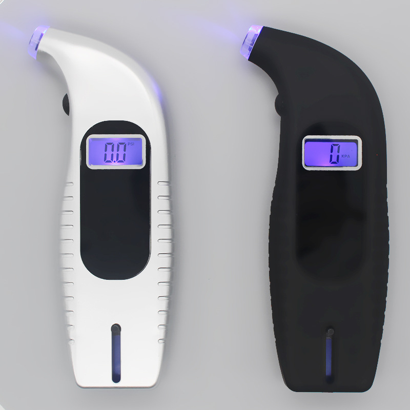 2-u-1 digitalni mjerač tlaka guma automobila s mjerenjem dubine gaznoga kanala, plavi pozadinski zaslon, raspon tlaka 10-150 psi, točnost 0,01 bar, jedinice psi/bar/kPa/kg/cm², model 00009, branda Timo
