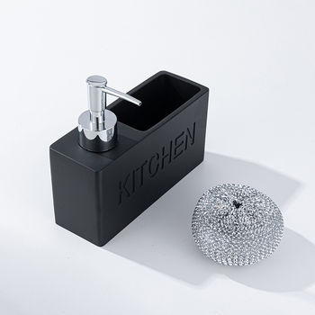 Kézi nyomású adagoló készlet gyantából készült tároló dobozzal, szivacs tartóval és tároló dobozzal, konyha és fürdőszobába; modern minimalista stílus, 580 g, felületi bevonat