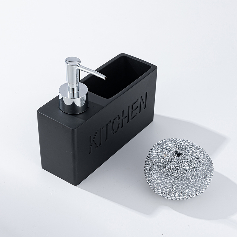 Kézi nyomású adagoló készlet gyantából készült tároló dobozzal, szivacs tartóval és tároló dobozzal, konyha és fürdőszobába; modern minimalista stílus, 580 g, felületi bevonat