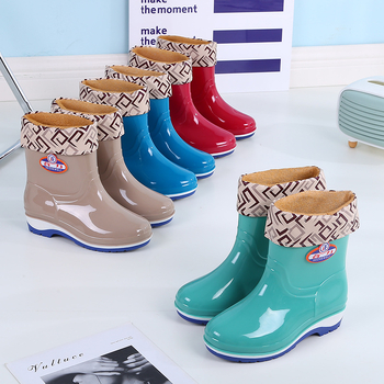 Cizme de ploaie pentru femei, PVC partea superioară, glezna scurtă, antiaderente, impermeabile, toc 1–3 cm