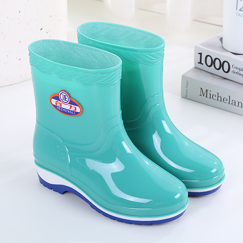 Cizme de ploaie pentru femei, PVC partea superioară, glezna scurtă, antiaderente, impermeabile, toc 1–3 cm