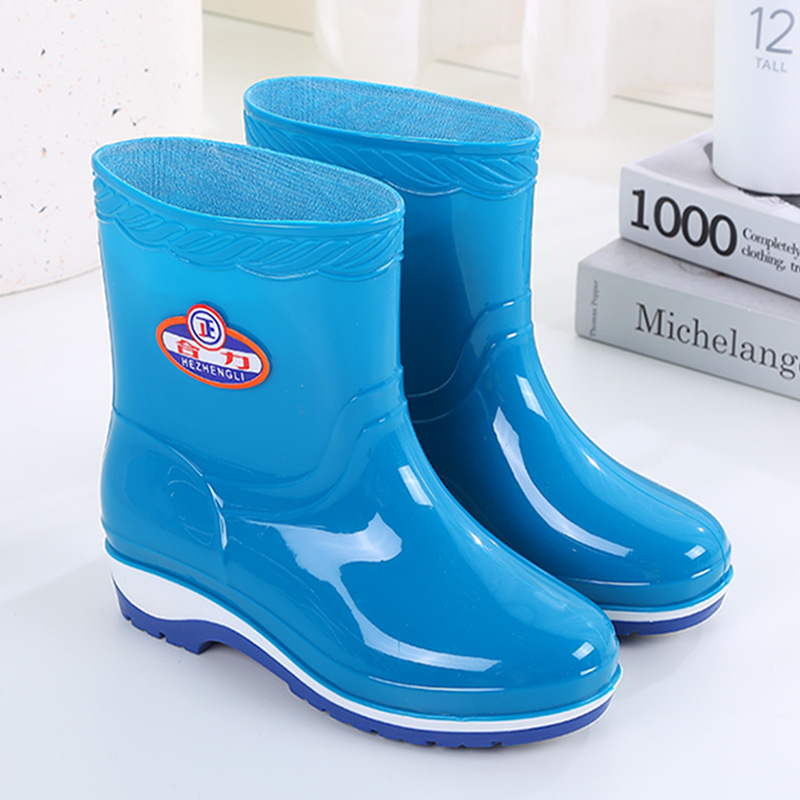 Cizme de ploaie pentru femei, PVC partea superioară, glezna scurtă, antiaderente, impermeabile, toc 1–3 cm