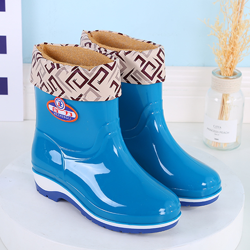 Cizme de ploaie pentru femei, PVC partea superioară, glezna scurtă, antiaderente, impermeabile, toc 1–3 cm