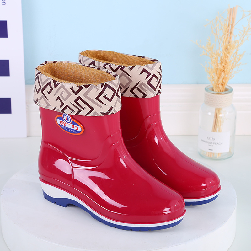 Cizme de ploaie pentru femei, PVC partea superioară, glezna scurtă, antiaderente, impermeabile, toc 1–3 cm