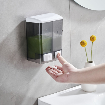 Стенно монтиран дозатор за сапун, ръчен, пластмасов, двойна глава, капацитет 1000 ml, ABS корпус