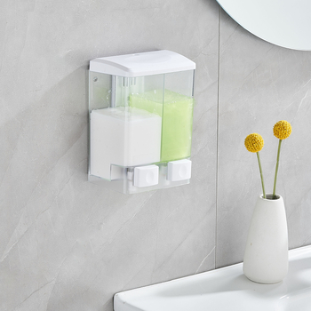 Стенно монтиран дозатор за сапун, ръчен, пластмасов, двойна глава, капацитет 1000 ml, ABS корпус