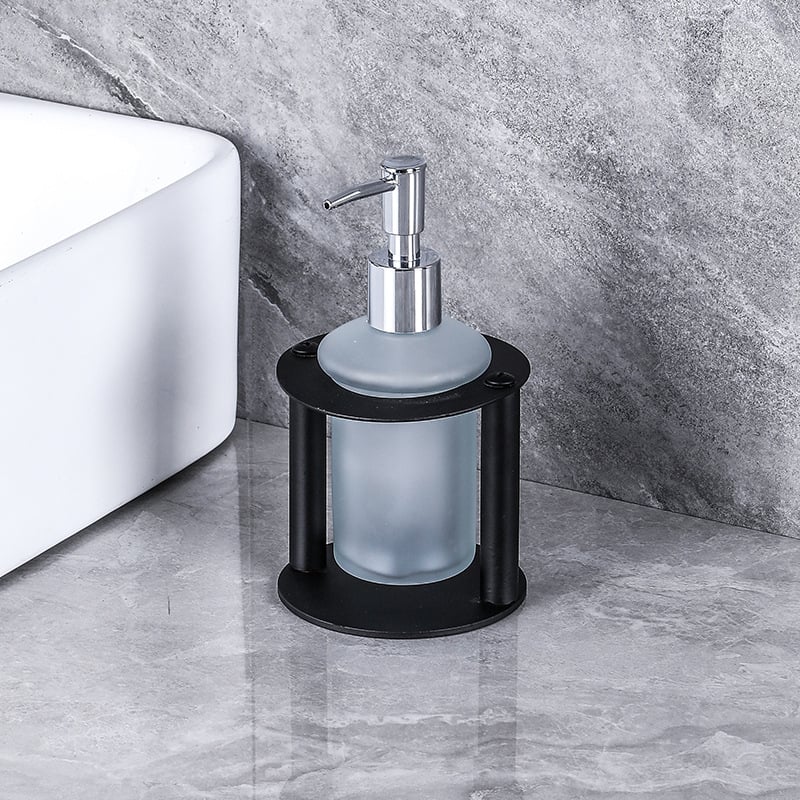 Диспенсър за сапун за баня на плота, модерен минималистичен стил; Longquan ZYP-08, материал: въглеродна стомана, ръчно натискане, тегло 0,5 кг.