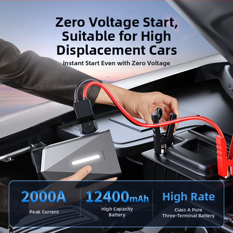 Autó vészhelyzeti indítási áramforrás beépített felfúvóval, 12V, 120W, vezeték nélküli, digitális kijelző, 40 L/min