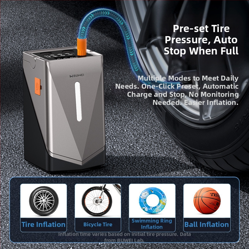 Autó vészhelyzeti indítási áramforrás beépített felfúvóval, 12V, 120W, vezeték nélküli, digitális kijelző, 40 L/min