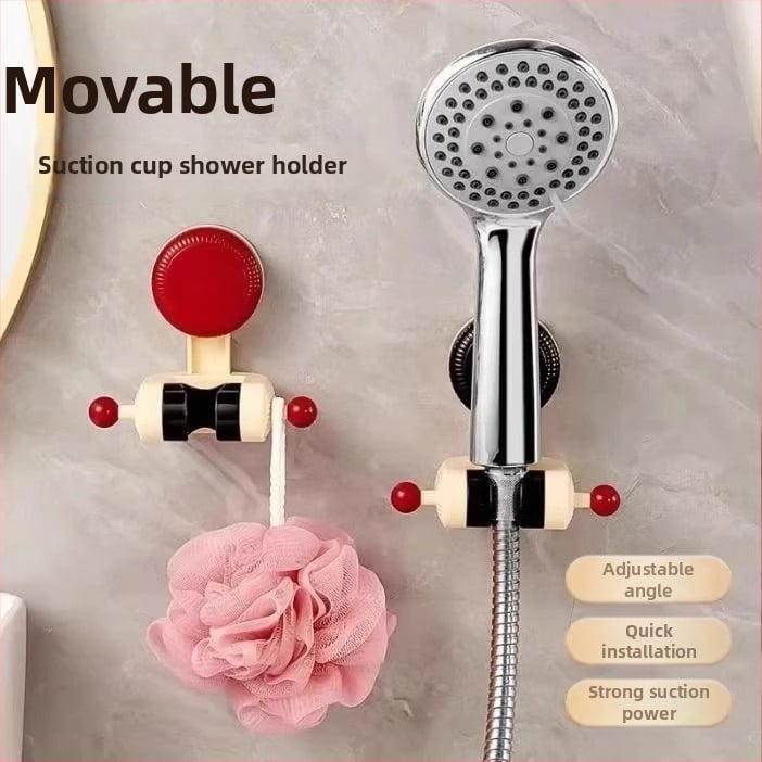 Dušo laikiklis su judančia siurbimo kilpa, be gręžimo, ABS dušo galvutės pagrindas, vonios lentyna