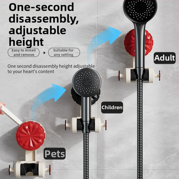 Reguliuojamas dušo galvutės laikiklis su vakuumo siurbliu, be gręžimo, judantis, sieninis, vonios lentyna