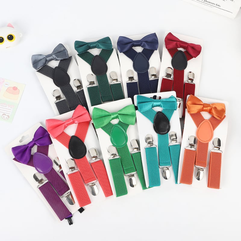 Παιδικό σετ τιράντες και παπιγιόν, unisex, ελαστικός ιμάντας, ρυθμιζόμενος μήκος, 3 κλιπ, διασταυρωμένος σχεδιασμός, σετ δύο τεμαχίων