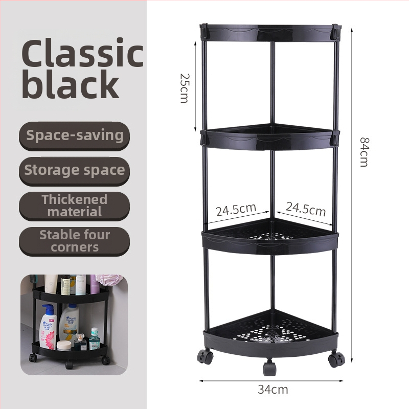 Pastatomas kampinis vonios kambario laikymo stelažas, 4 niveliai, PP medžiaga, judamas, be gręžimo