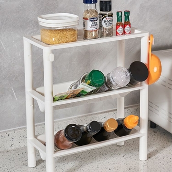 Műanyag sarokfürdőszobai tárolóállvány, padlóra álló, 3–4 réteg