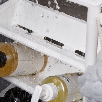 Műanyag sarokfürdőszobai tárolóállvány, padlóra álló, 3–4 réteg