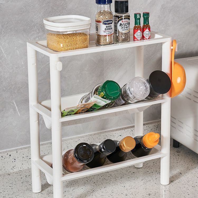 Műanyag sarokfürdőszobai tárolóállvány, padlóra álló, 3–4 réteg