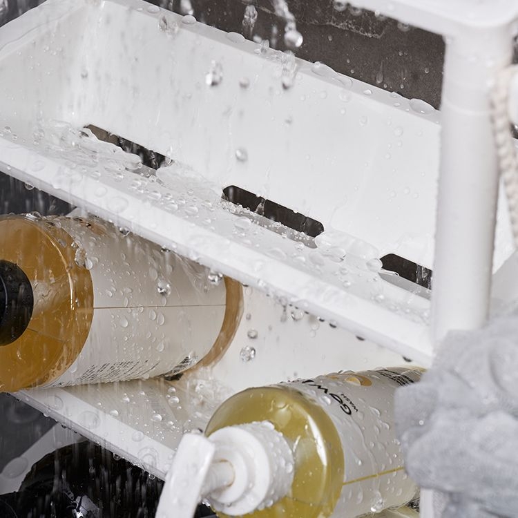 Műanyag sarokfürdőszobai tárolóállvány, padlóra álló, 3–4 réteg