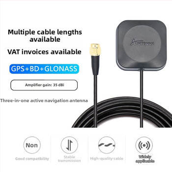 Automobilio navigacijos antena Beidou/GPS/GLONASS su trim režimais, išorinė, aktyvi, didelis signalo stiprumas — modelis XLS-BDGPS-3, Xinlisheng; stiprinimas 35 dB; dažnių juosta 1575.42/1561/1602 MHz; varža 50 Ω