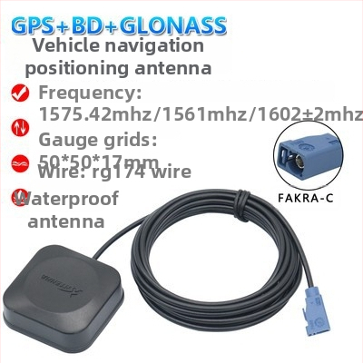 Automobilio navigacijos antena Beidou/GPS/GLONASS su trim režimais, išorinė, aktyvi, didelis signalo stiprumas — modelis XLS-BDGPS-3, Xinlisheng; stiprinimas 35 dB; dažnių juosta 1575.42/1561/1602 MHz; varža 50 Ω
