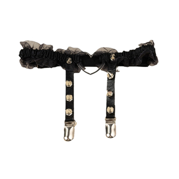 Čipkasti garter pojas sa srcem i metalnim prstenima za noge — Materijal: Čipka; Broj klipova: 2; Duljina prilagodljiva: Da; Elastičnost: Jaka; Križanje: Ne