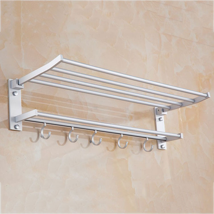 Сгъваема закачалка за кърпи от Space алуминий, монтаж без пробиване, мултислойна баня-органайзер, повърхност оксидирана