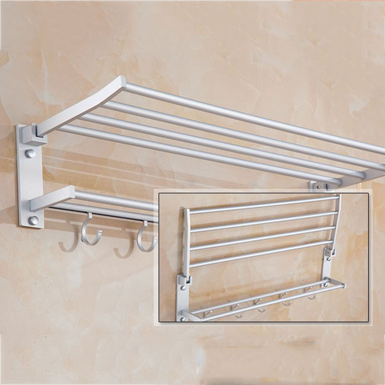 Сгъваема закачалка за кърпи от Space алуминий, монтаж без пробиване, мултислойна баня-органайзер, повърхност оксидирана