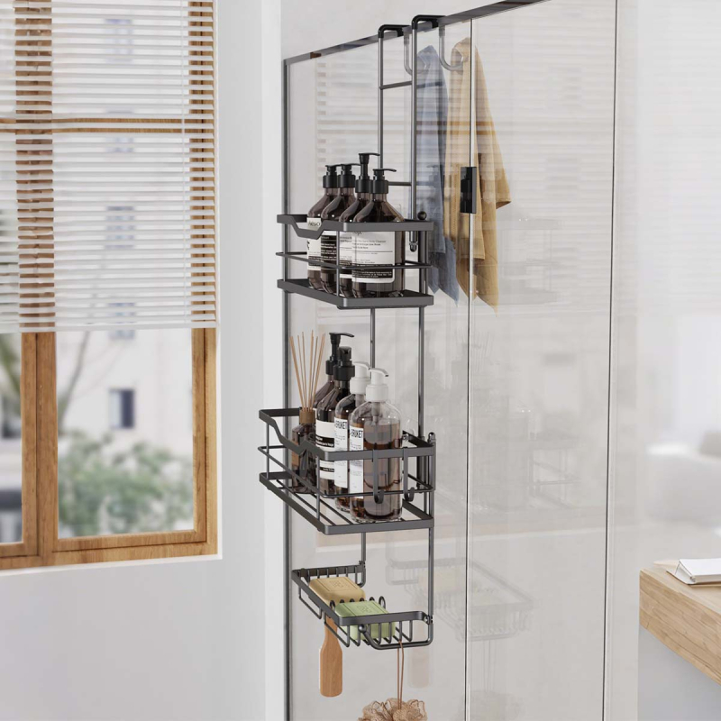 Raft de baie din oțel inoxidabil, 3 etaje, montaj cu cârlige, detașabil, fără găuri, pentru depozitare umedă și uscată