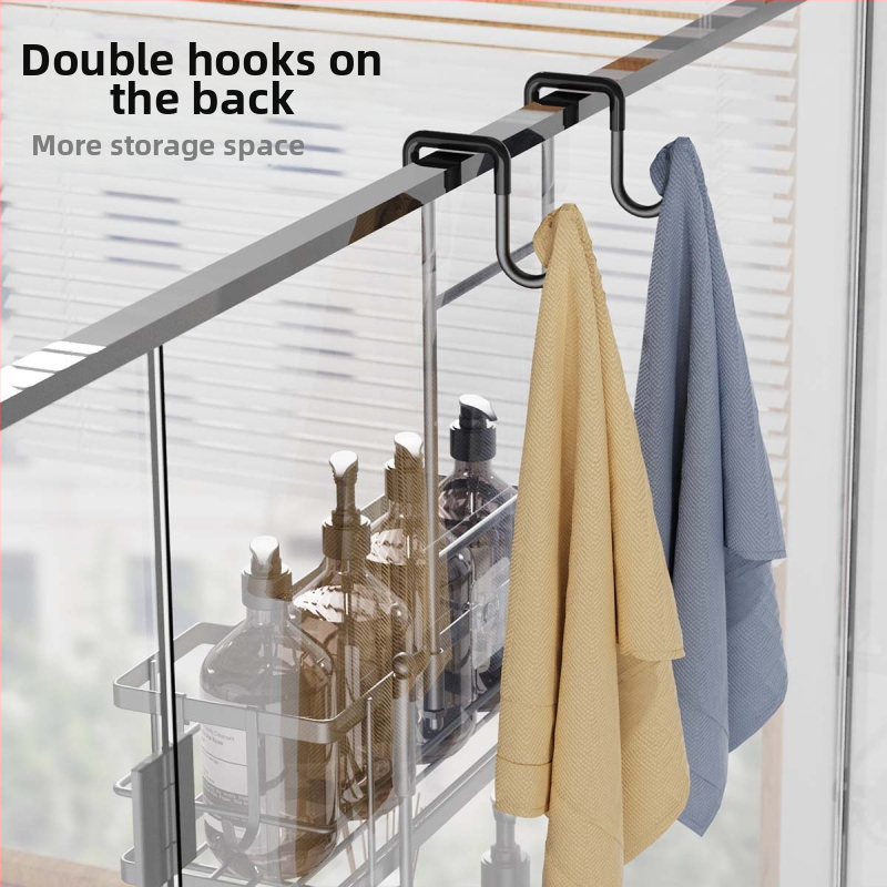 3-korruline roostevabast teras vannitoa riiul, konksiga paigaldus, eemaldatav, ilma puurimiseta, märg- ja kuivkasutuseks