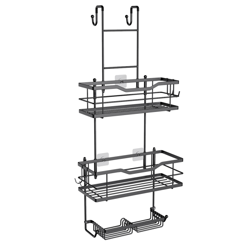 Raft de baie din oțel inoxidabil, 3 etaje, montaj cu cârlige, detașabil, fără găuri, pentru depozitare umedă și uscată
