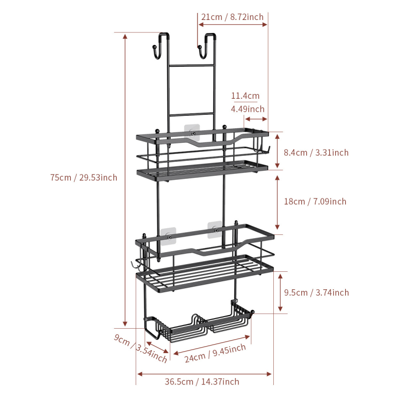 Raft de baie din oțel inoxidabil, 3 etaje, montaj cu cârlige, detașabil, fără găuri, pentru depozitare umedă și uscată