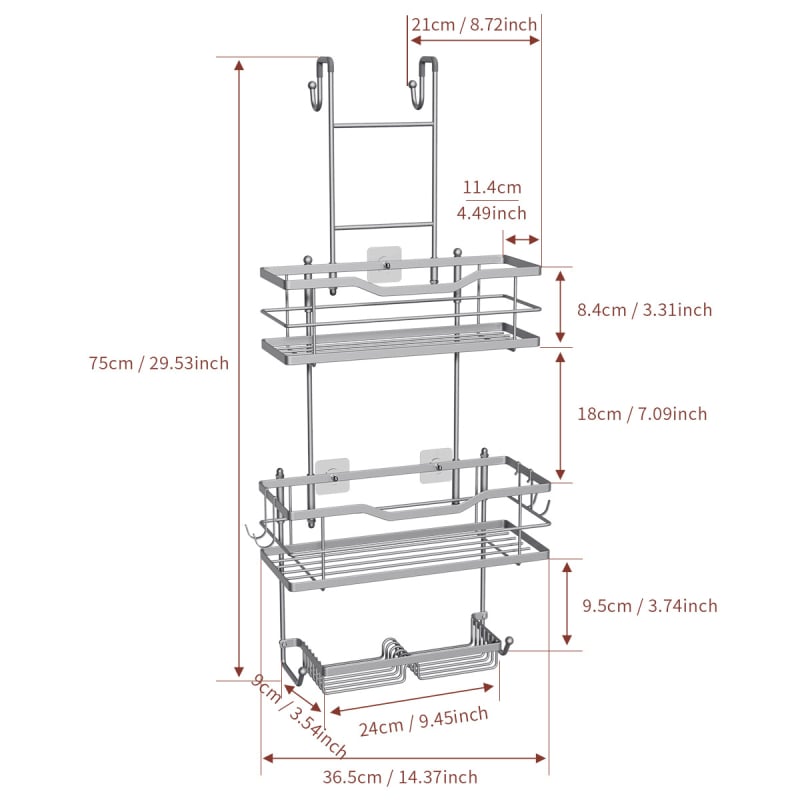 Raft de baie din oțel inoxidabil, 3 etaje, montaj cu cârlige, detașabil, fără găuri, pentru depozitare umedă și uscată